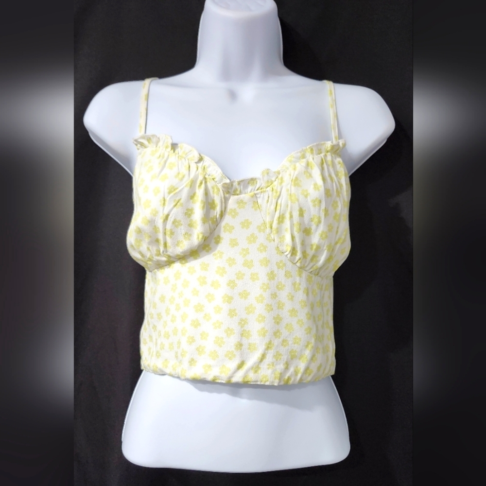 Green White NWT Womens‎ Cropped Milkmaid Top Size M Babydoll Coquette Fairy